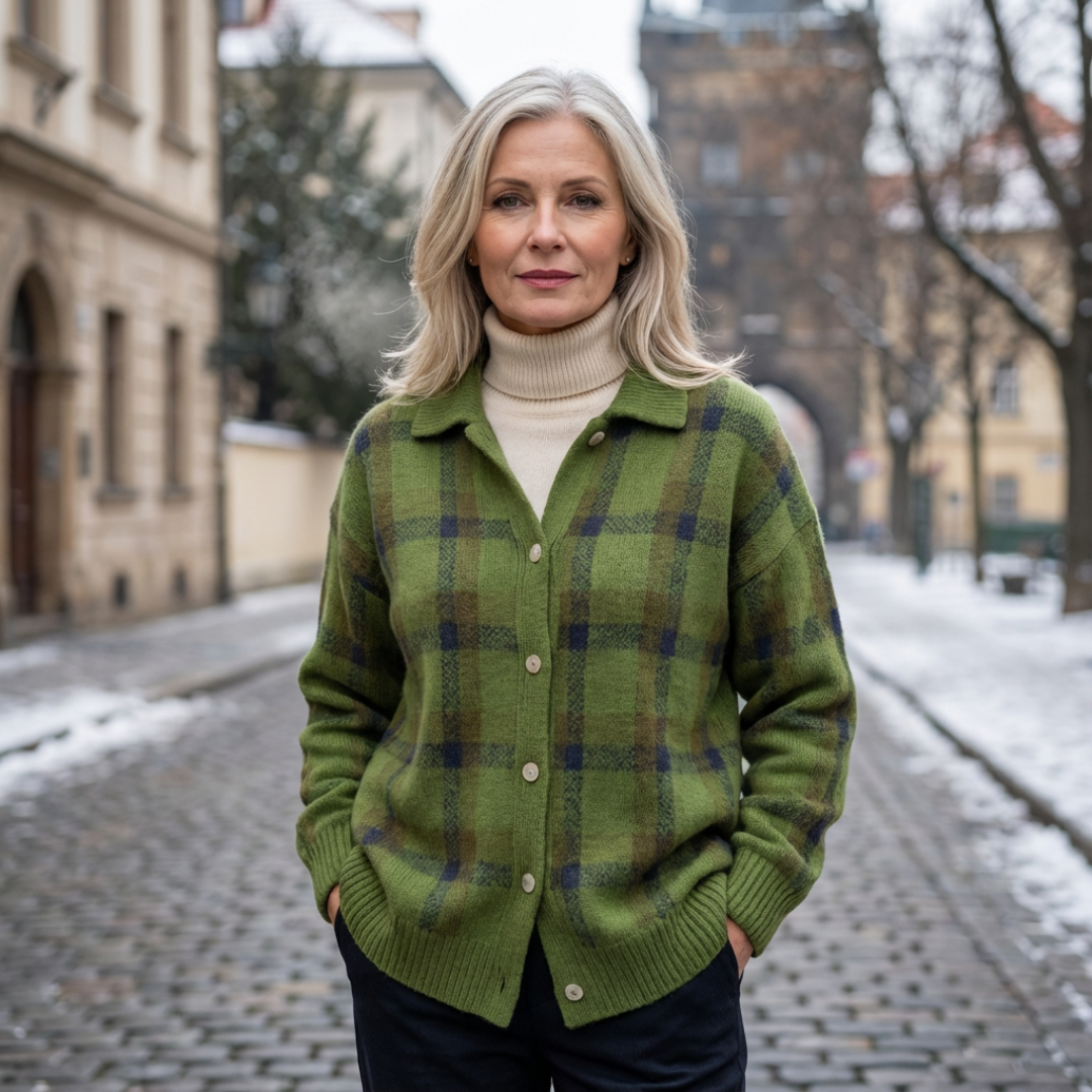 Monika™ – Měkký cardigan s výrazným kostkovaným vzorem