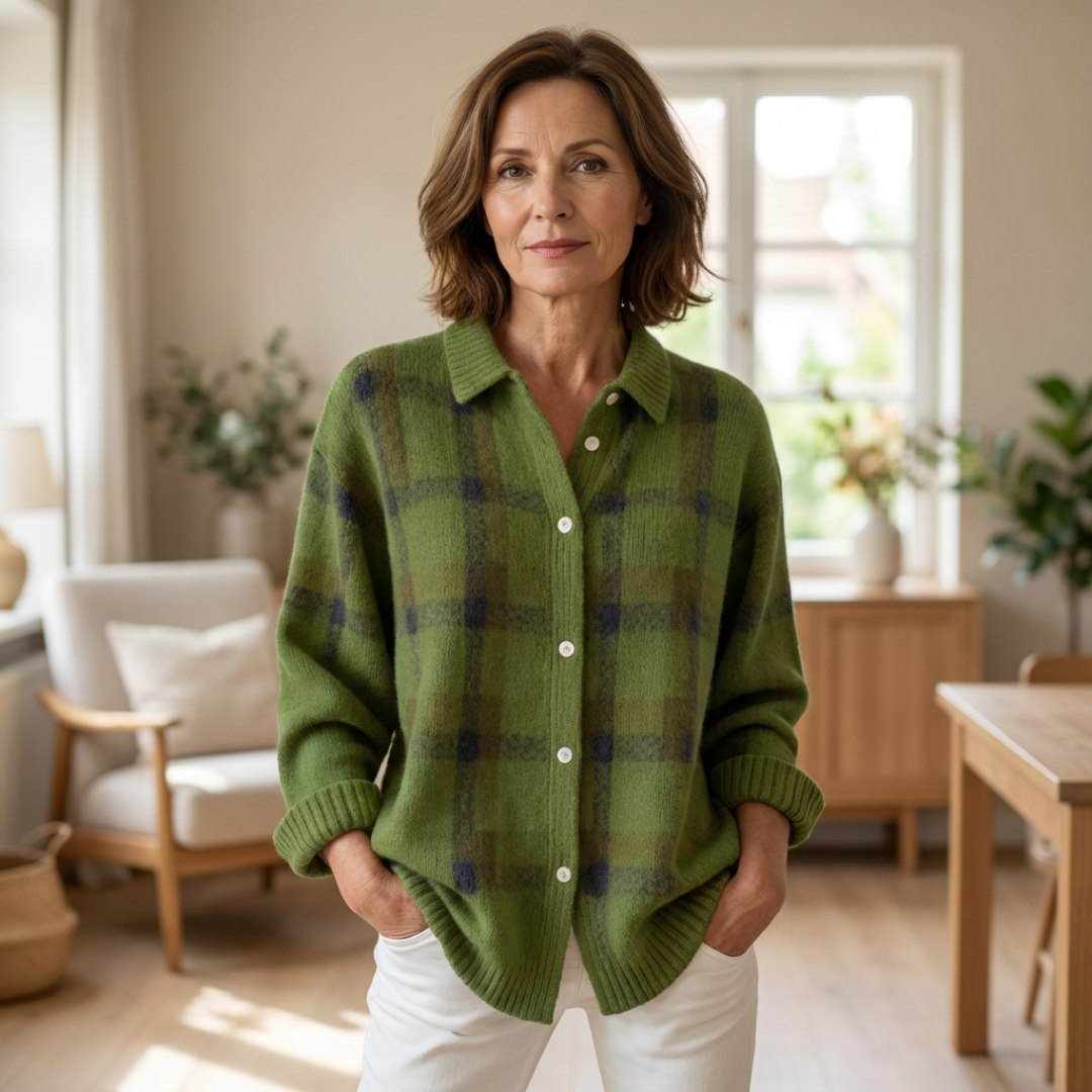 Monika™ – Měkký cardigan s výrazným kostkovaným vzorem