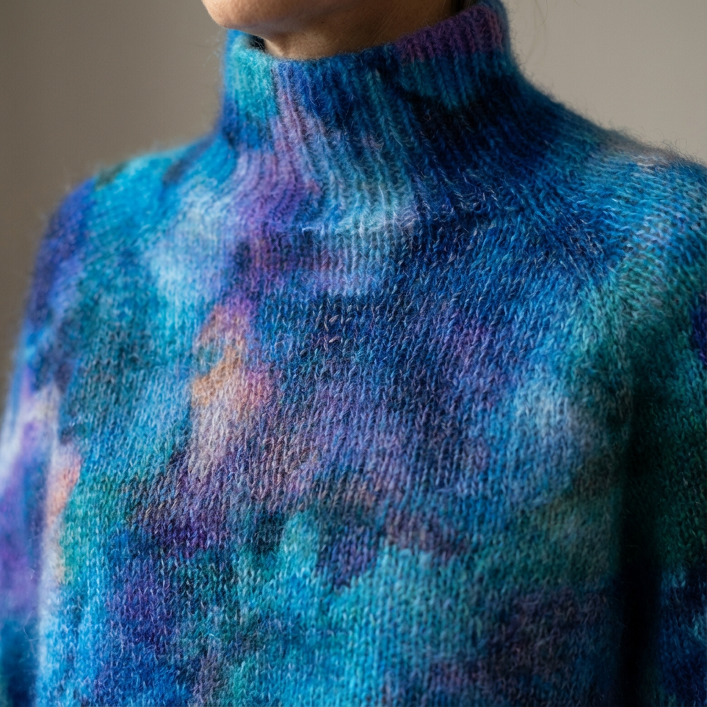 Olinka | Abstraktní Květinový Vzor na Vodě, Tisknutý Svetr s Rolákem