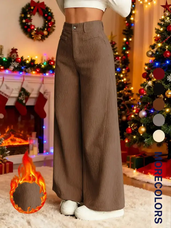 Dámské manšestrové kalhoty s vysokým pasem