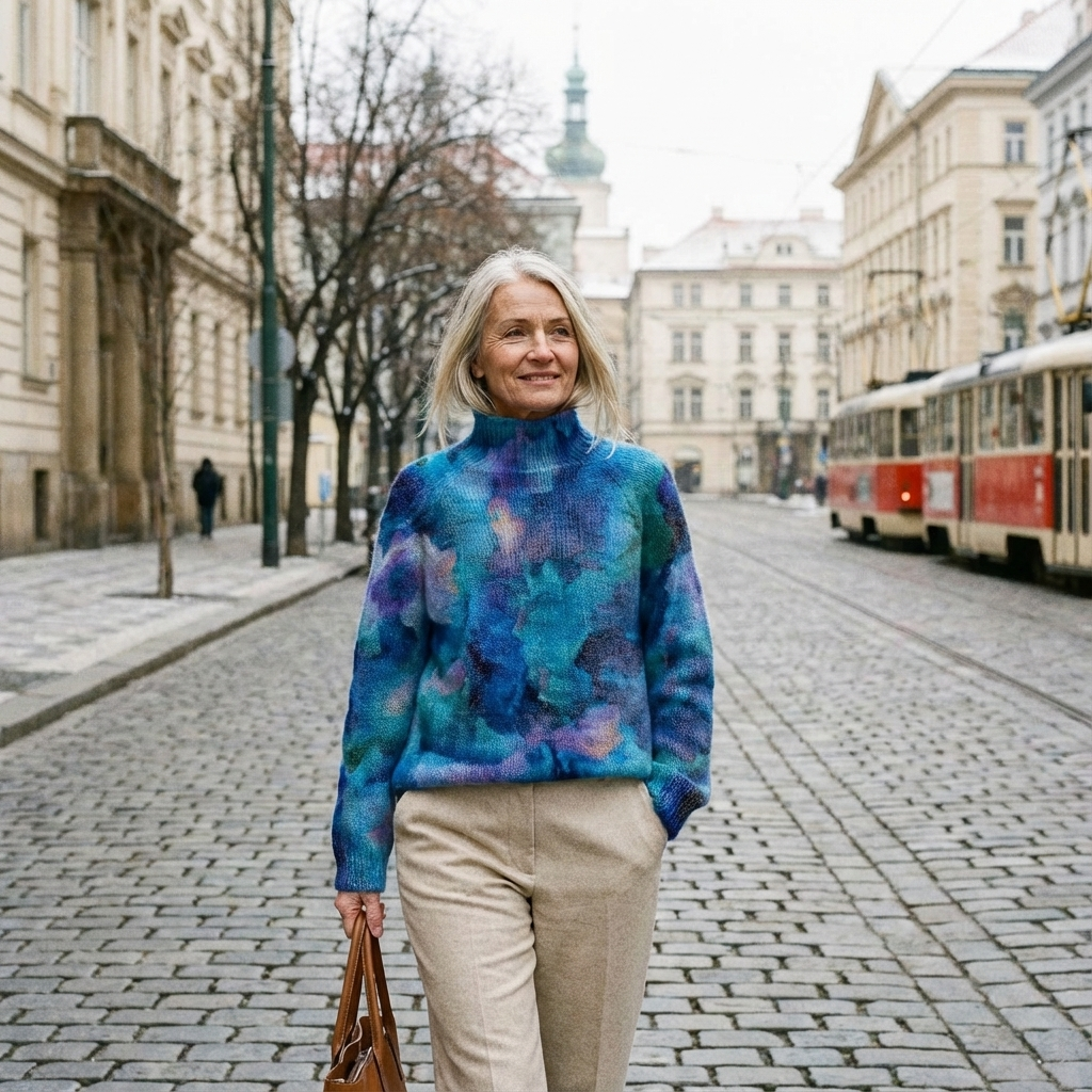 Olinka | Abstraktní Květinový Vzor na Vodě, Tisknutý Svetr s Rolákem