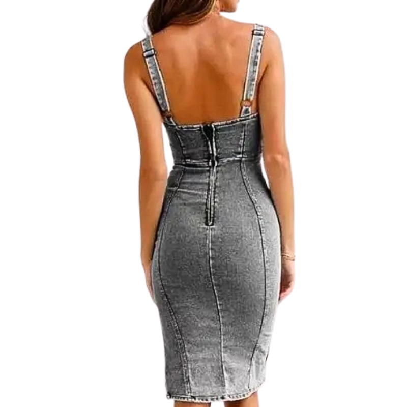 TATIANA™ – Midi šaty z denimu s bočními rozparky