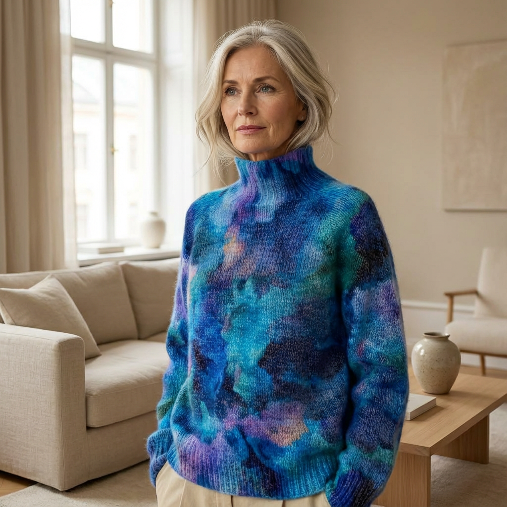 Olinka | Abstraktní Květinový Vzor na Vodě, Tisknutý Svetr s Rolákem