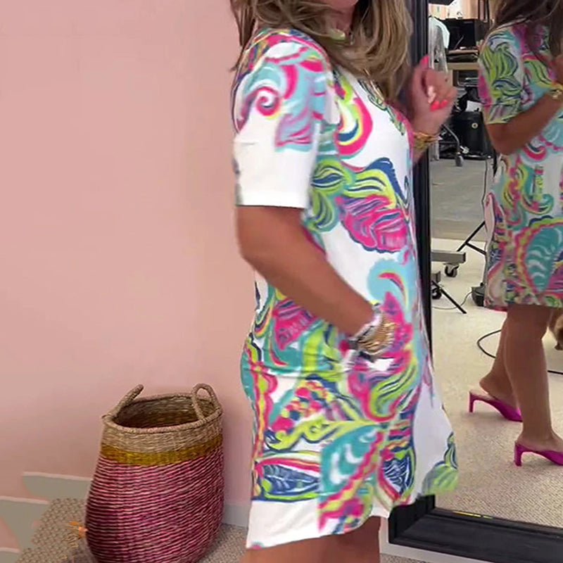 Heloise - Barevné tištěné šaty s výstřihem do V