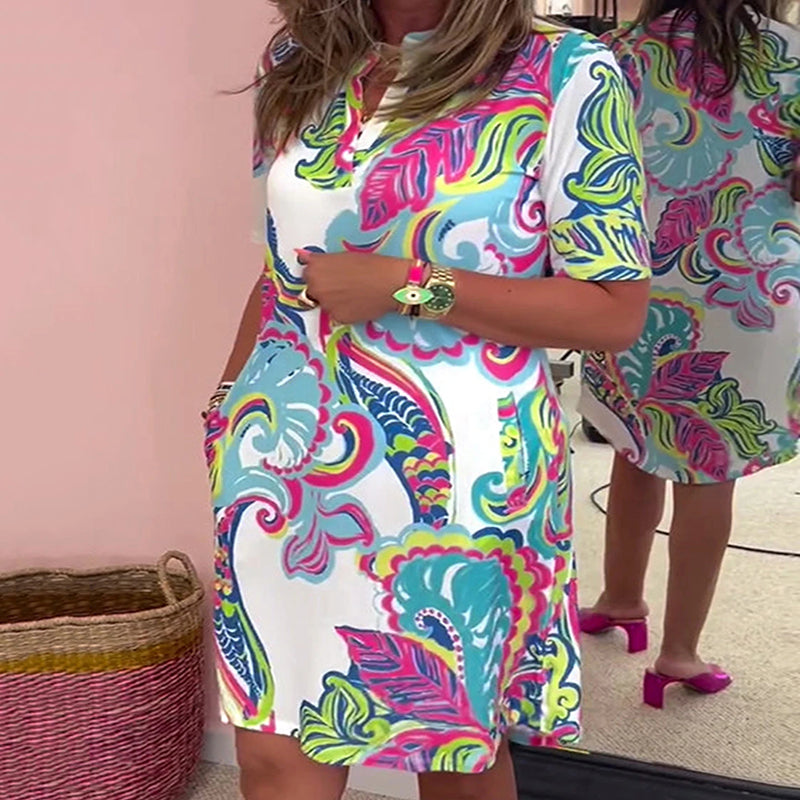 Heloise - Barevné tištěné šaty s výstřihem do V