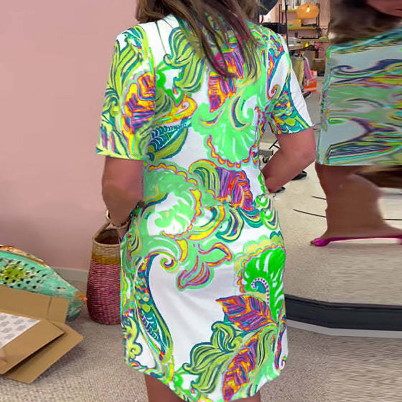 Heloise - Barevné tištěné šaty s výstřihem do V