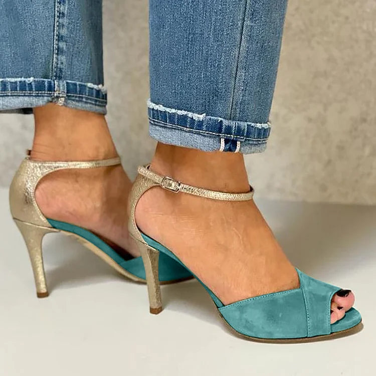 Liv | Blizgantys peep-toe s vysokým obcasem, pásek a zapínání