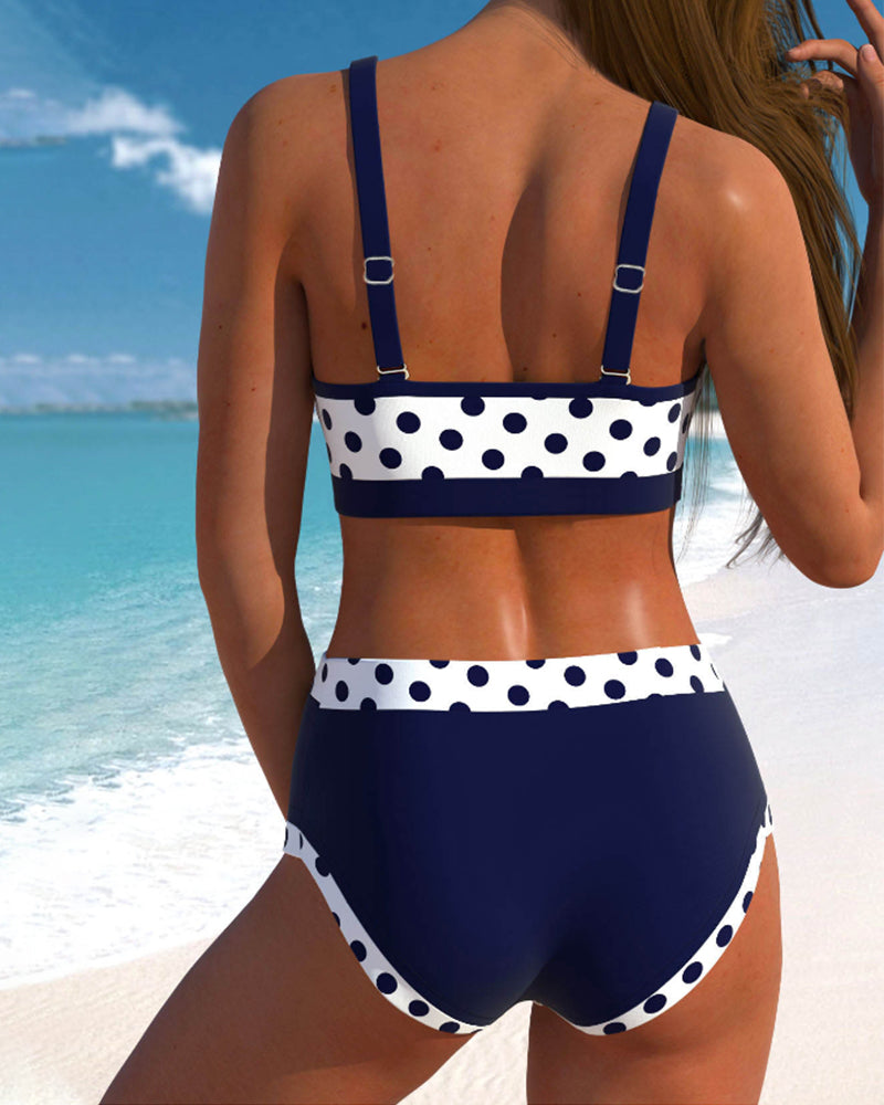 Liesbeth - Bikiny s vysokým pasem s puntíky a patchworkovým designem