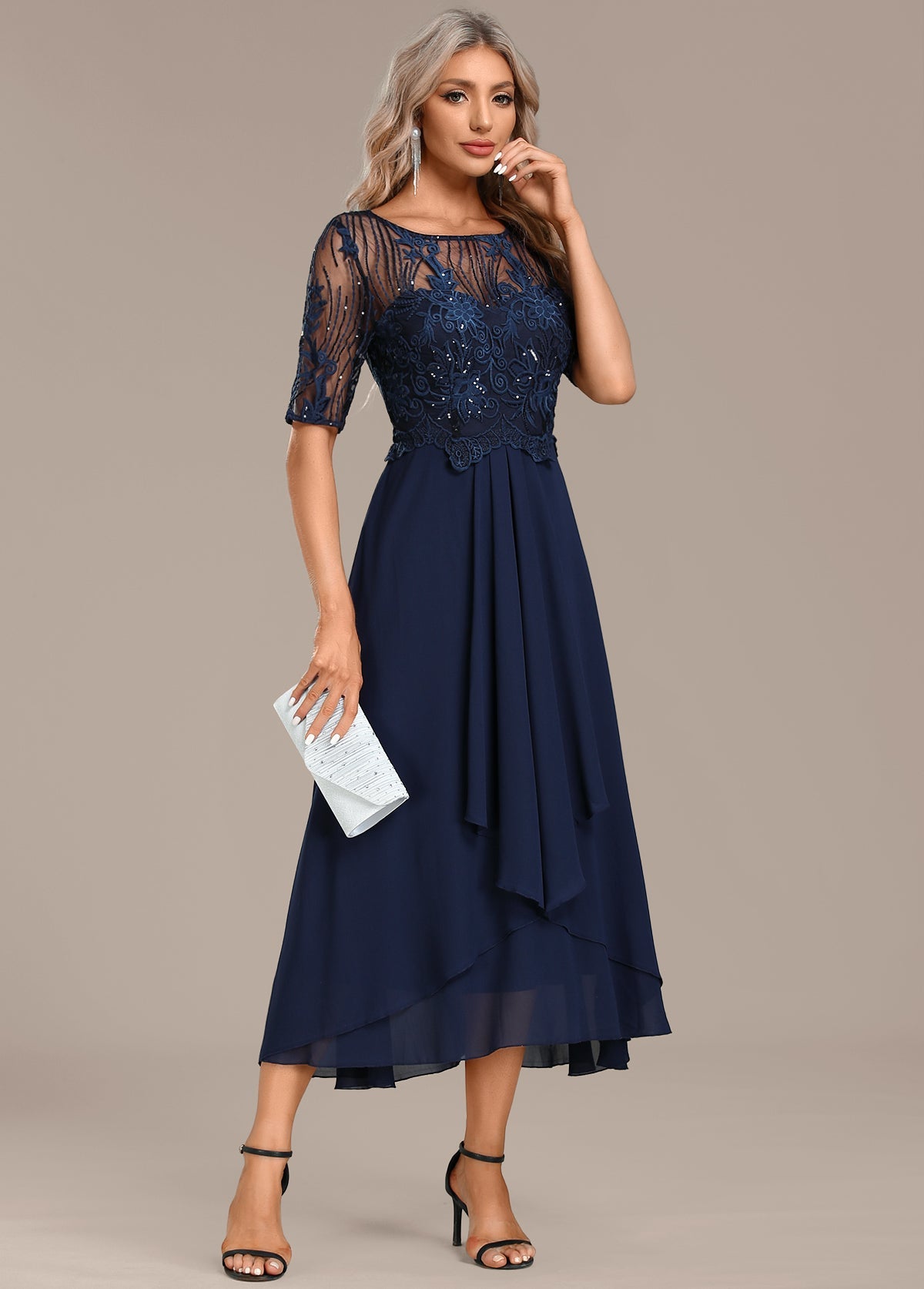 Šaty Sophie Námořnické Krajkové Krátký Rukáv Kulatý Výstřih