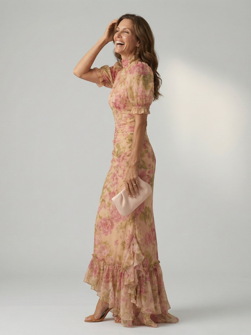 Vianne | Delikátní maxi šaty s vysokým výstřihem